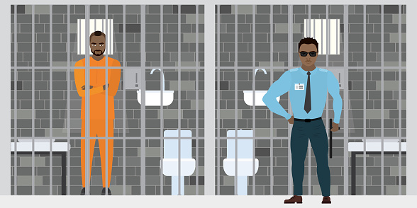 illustration of correctional officer watching cell
